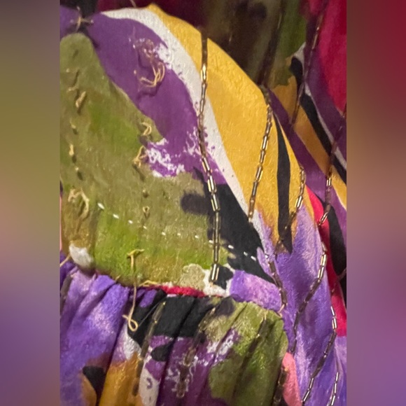 Vintage Judith Ann Creations Floral Silk Dress with Hand Sewn Sequins & Beading - Picture 13 of 13